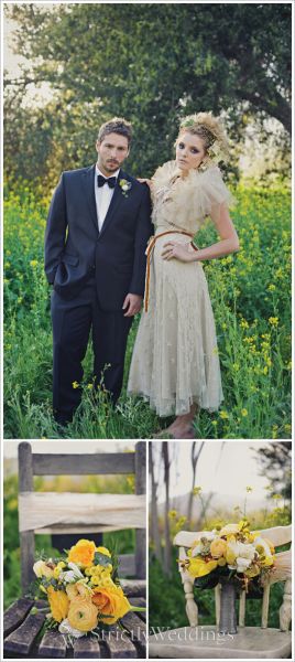 Love love the bright yellow flowers and the lacy wedding gown